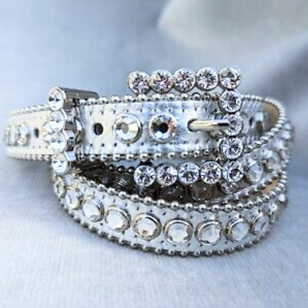 B.B. Simon Silver Crystal Embellished Belt